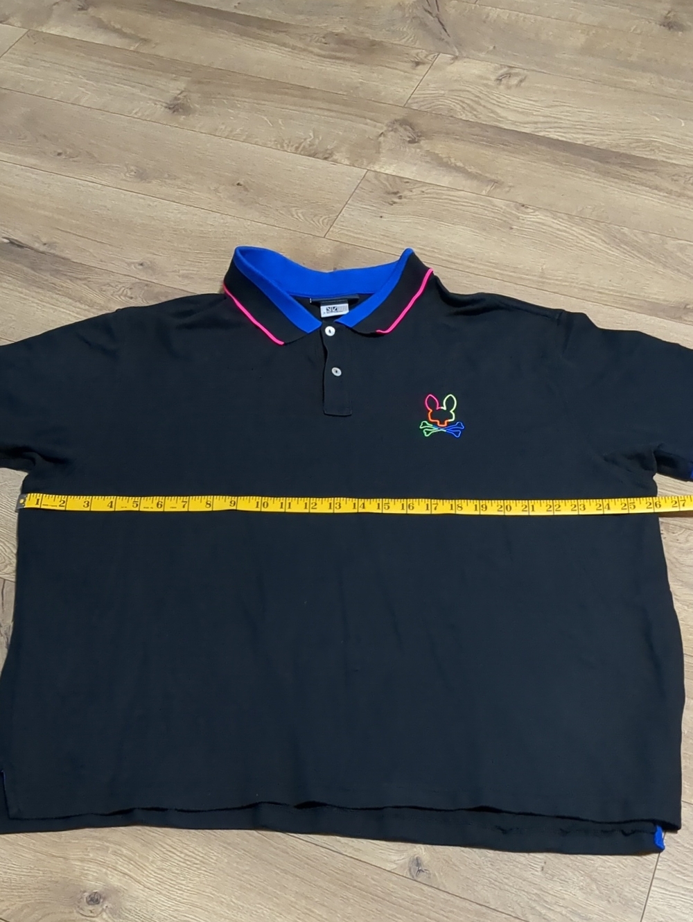 Psycho Bunny Mens 2 XL Black Neon Logo Polo Shirt Multi Color Embroidered Casual - Picture 5 of 12